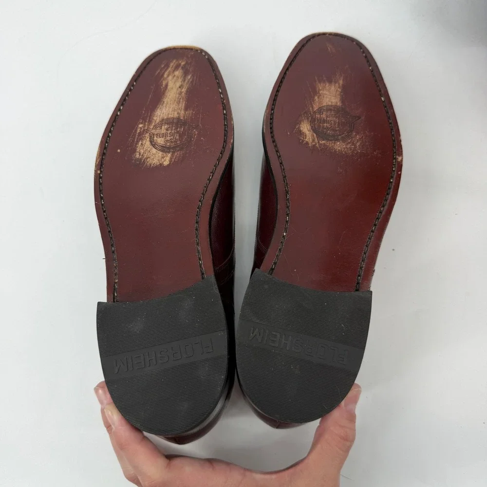 Florsheim Mens Burgundy Leather Apron Toe Derby Shoes‎ 8 D Made in India